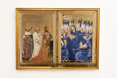 Richard II. wird der Jungfrau und dem Kind von seinem Schutzpatron Johannes dem Täufer und den Heiligen Edward und Edmund vorgestellt, ca. 1395-99
