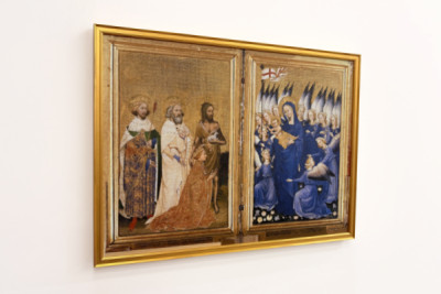 Richard II. wird der Jungfrau und dem Kind von seinem Schutzpatron Johannes dem Täufer und den Heiligen Edward und Edmund vorgestellt, ca. 1395-99