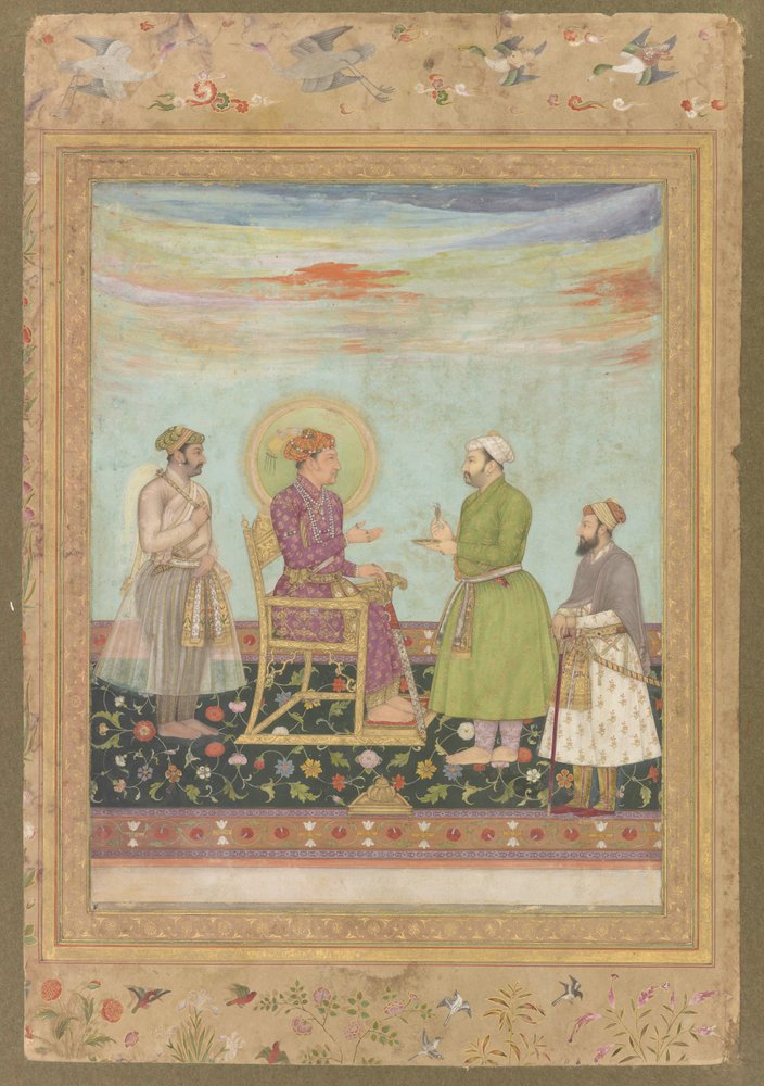 Jahangir mit Asaf Khan und Shayista Khan, aus dem Späten Shah Jahan Album, ca. 1650 von Indian School