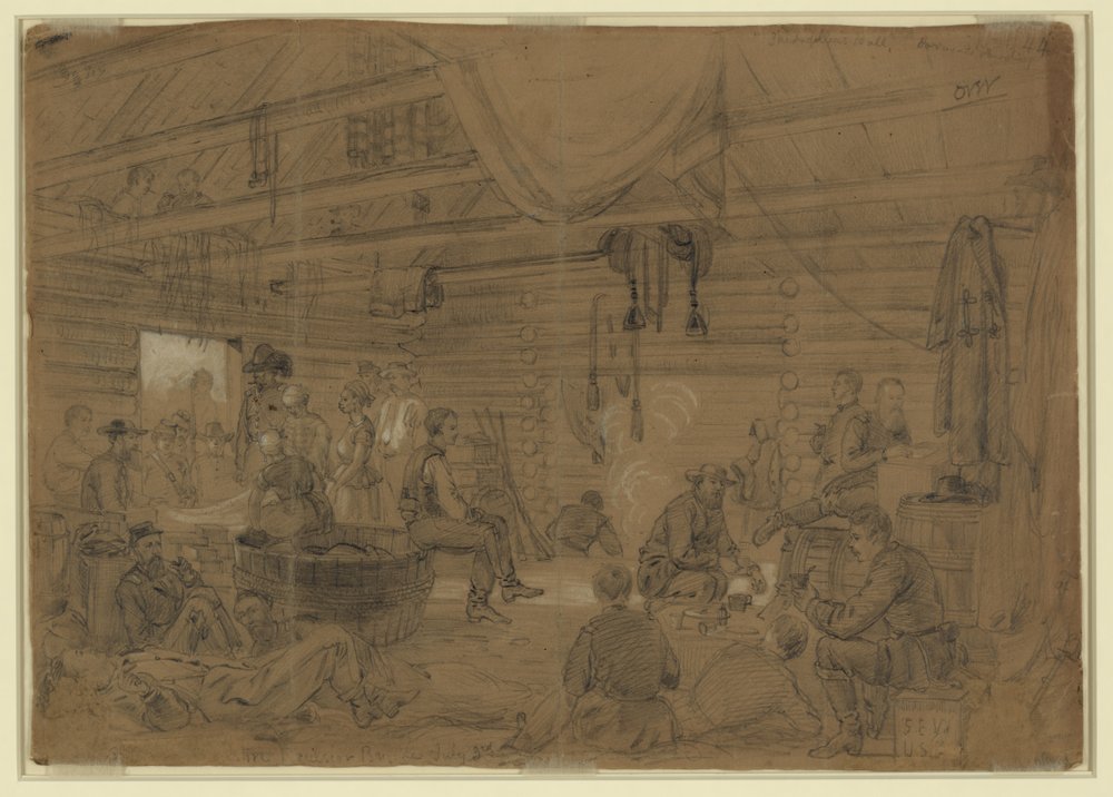 Skedaddlers Hall, Harrisons Landing von Alfred Rudolph Waud