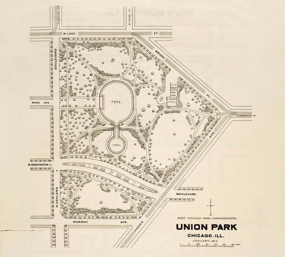 Karte des Union Parks, Chicago, Illinois von American School