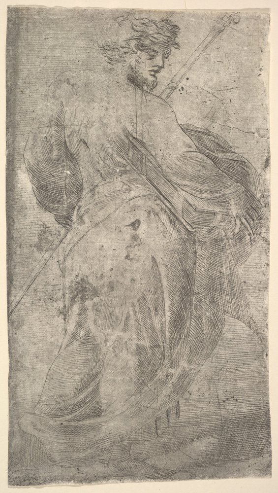 Der heilige Jakobus der Ältere, mit einem Stab in der linken Hand und einem Buch in der rechten, aus „Christus und die ...“, ca. 1548-50 von Andrea Schiavone