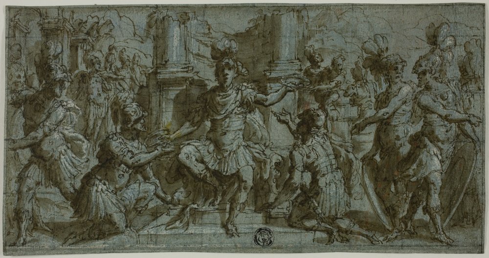 Mars (oder Alexander?) verteilt die Siegeskränze von Andrea Semino