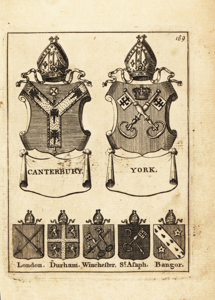 Wappen der Bischöfe von Canterbury, York, London, Durham, Winchester, St von Andrew Johnston