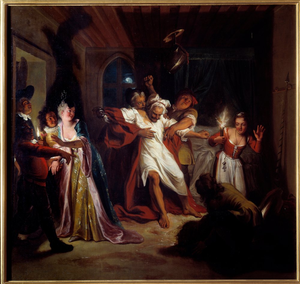 Schlafender Don Quixote kämpft gegen die Schläuche von Antoine Coypel