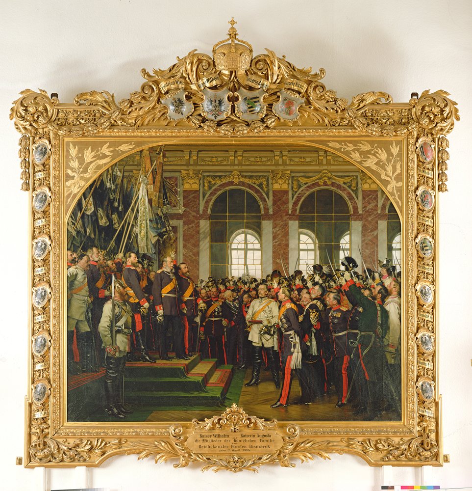 Die Proklamation Wilhelms zum Kaiser des neuen Deutschen Reiches im Spiegelsaal von Versailles am 18. Januar 1871, gemalt 1885 von Anton Alexander von Werner