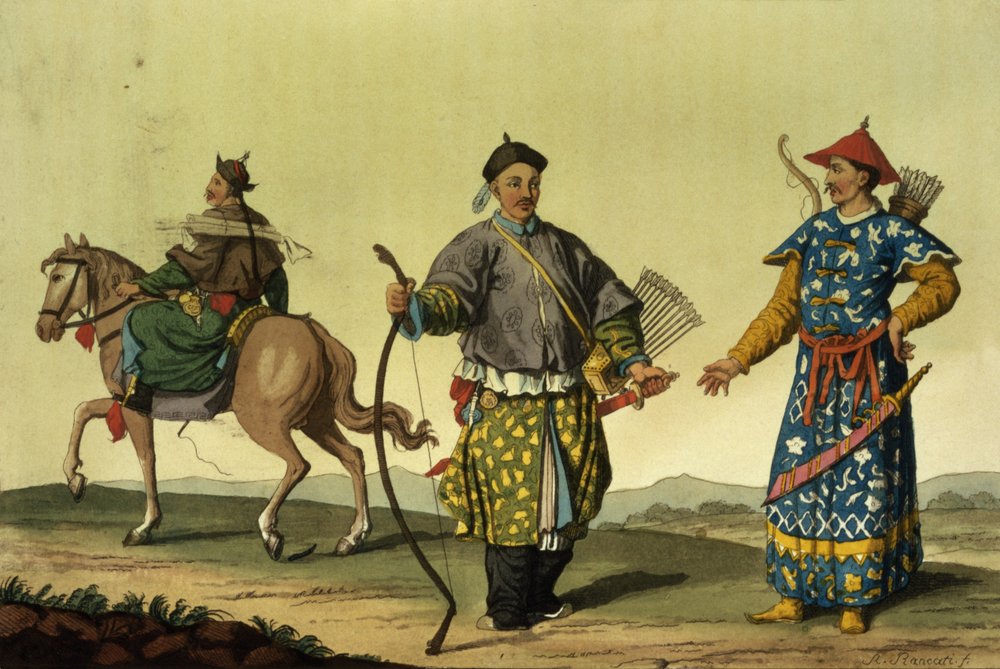 Mongolische Acht-Flaggen-Soldaten aus Chings Streitkräften, graviert von A. Rancati von Antonio Rancati