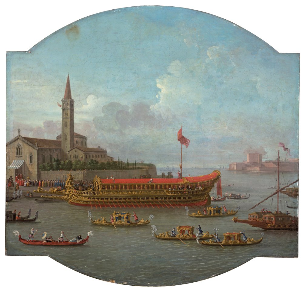 Ansicht des Bucintoro vor San Nicolo al Lido, Venedig, für die Zeremonie des Sposalizio del Mare von Antonio Joli