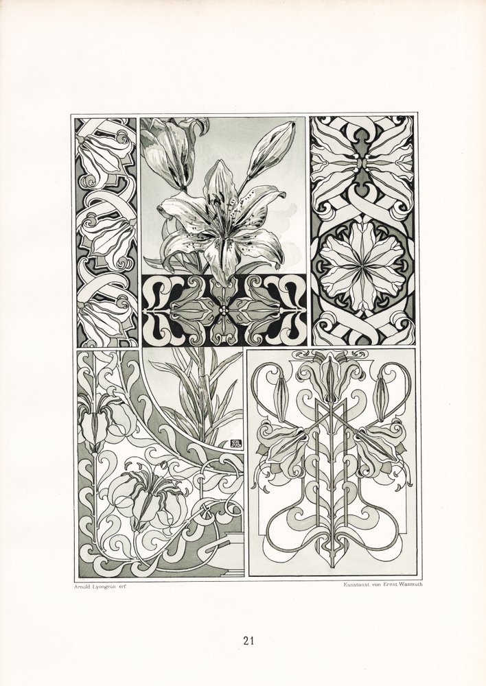 Lilienornamente in monochromer Komposition von Arnold Lyongrün