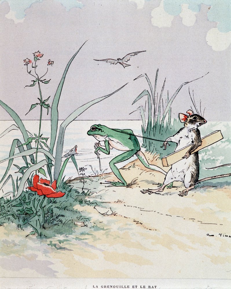 Der Frosch und die Ratte - in „Die Fabeln von La Fontaine“, ill. von Auguste Vimar (1851-1916), Tours, bei A, Mame & Fils von Auguste Vimar