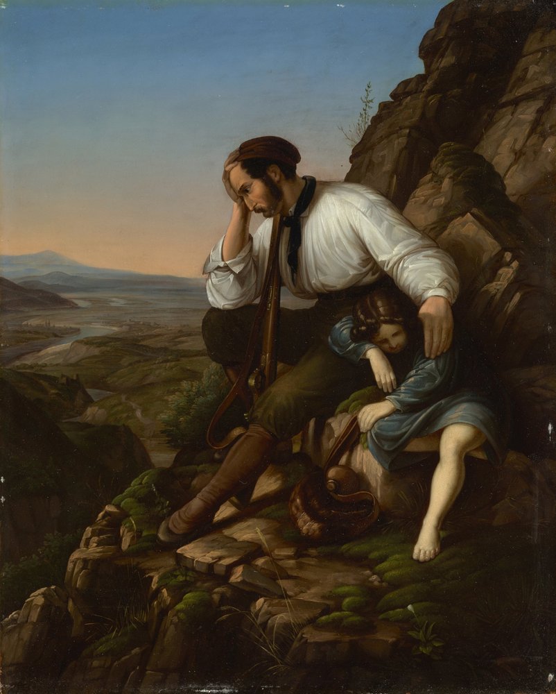 Der Räuber mit seinem schlafenden Kind von Carl Friedrich Lessing