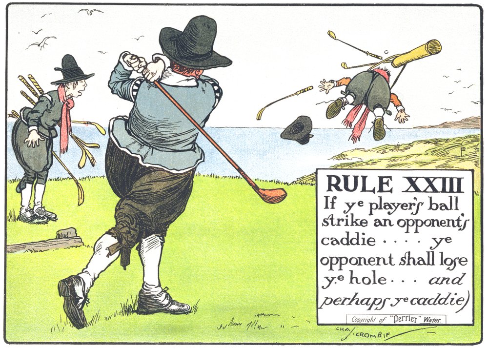 Regel XIII: Wenn der Ball des Spielers den Caddie eines Gegners trifft ...