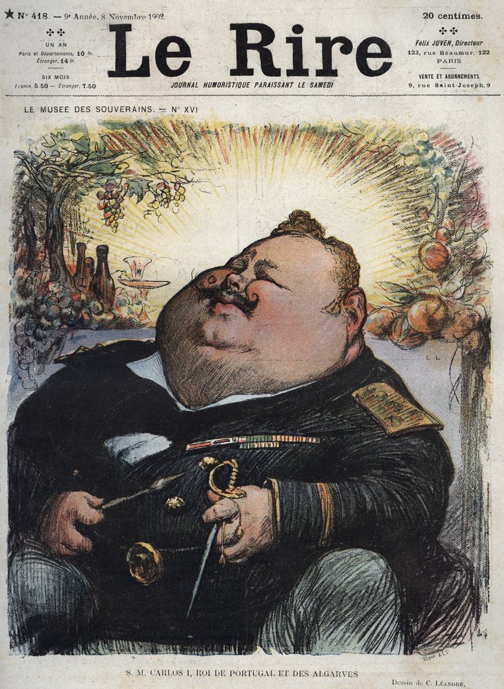Karl I., König von Portugal und der Algarve (1863-1908), Karikatur in „Le Rire“ vom 8. November von Charles Leandre