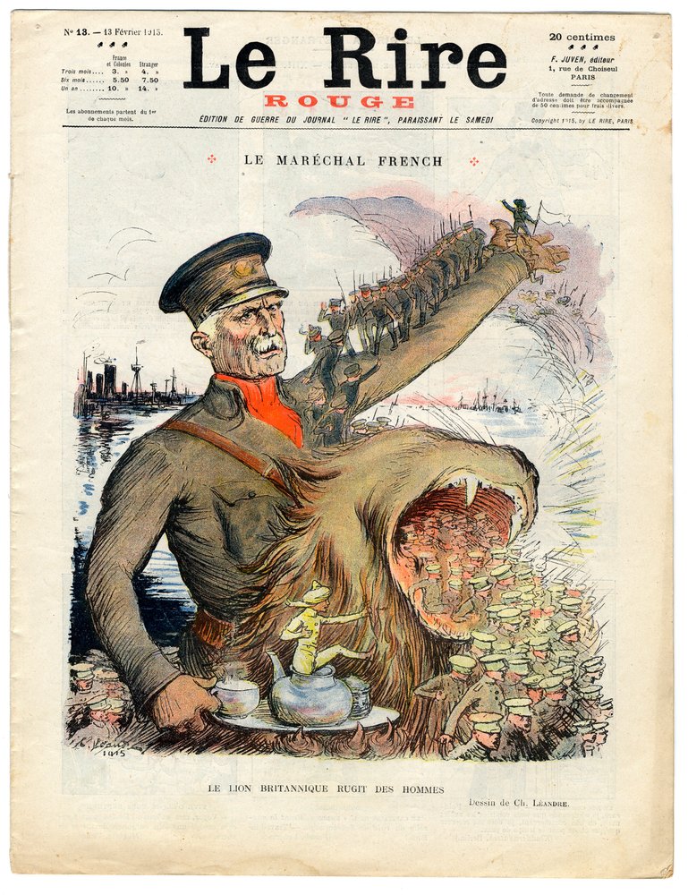 Titelblatt von „Das rote Lachen“, Satirisch in Farben