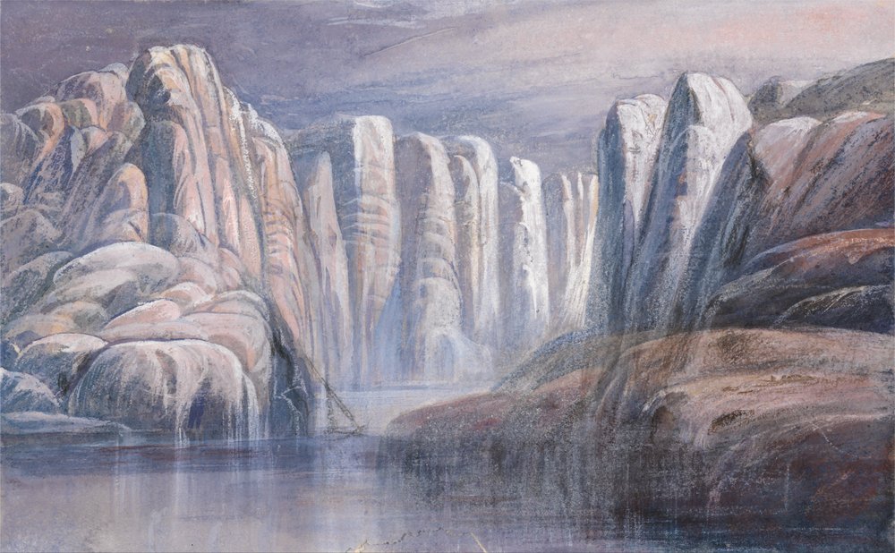 Flusspass, zwischen kargen Felsklippen von Edward Lear
