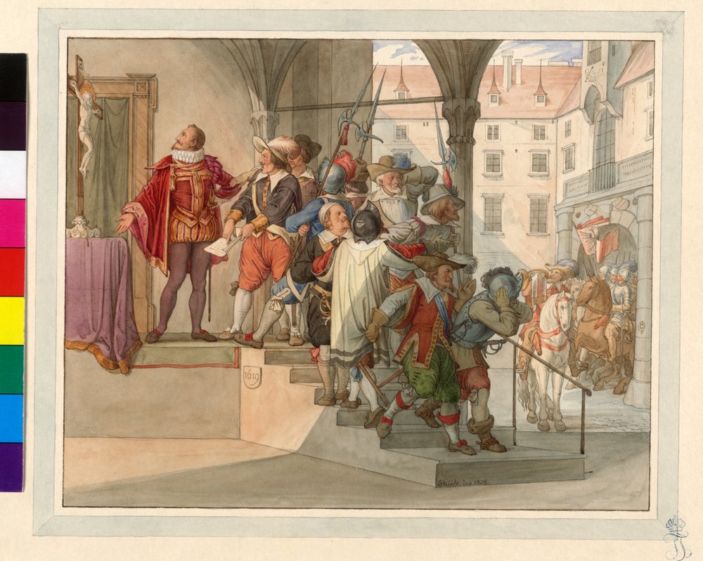 Eine Abordnung der österreichischen Protestanten steht vor Kaiser Ferdinand II. 1619 (Sturmpetition) von Edward von Steinle