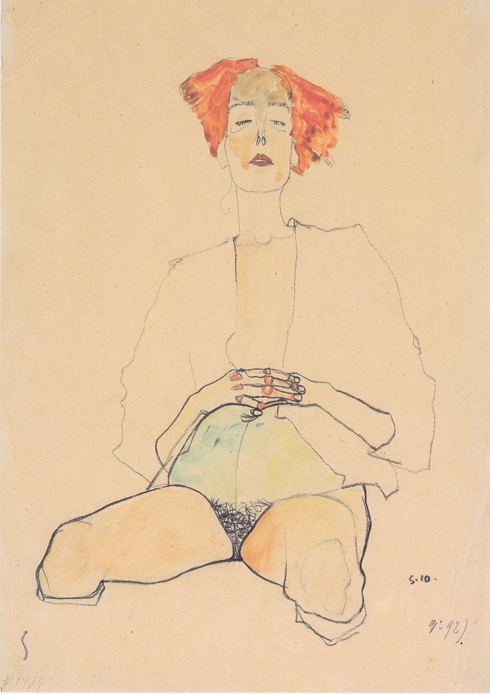 Sitzender Halbakt mit rotem Haar von Egon Schiele