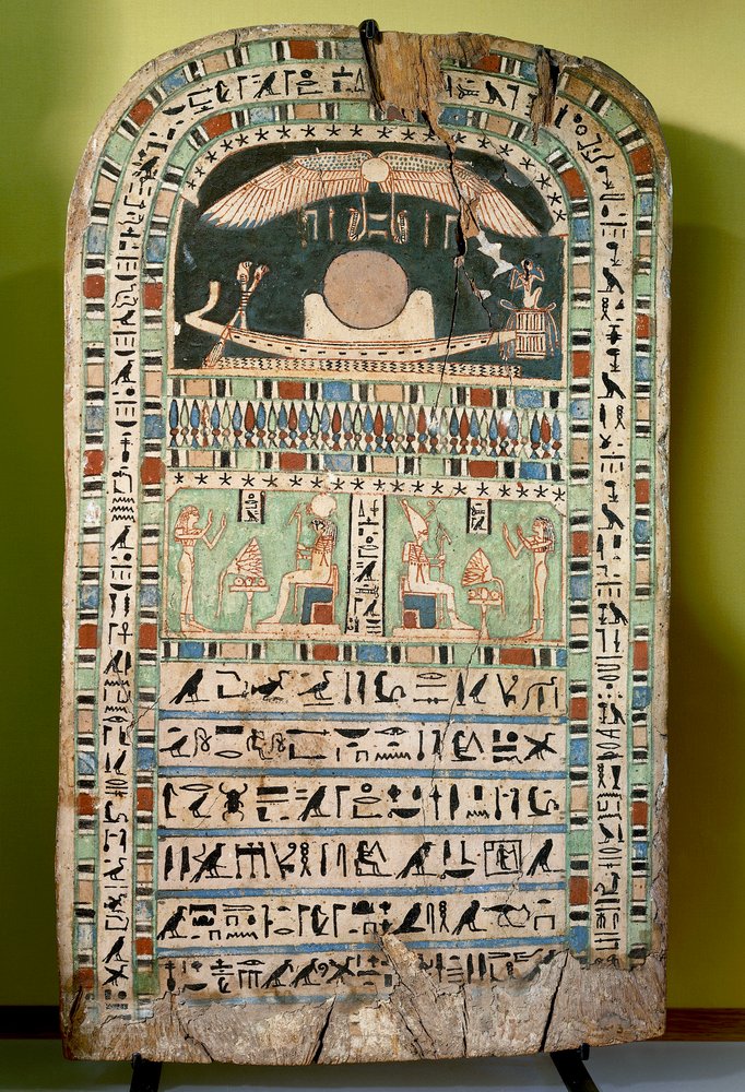 Die Göttin Udjarenes bei der Anbetung der Sonne, links der Gott Re-Harachte, rechts der Gott Aton. Ägyptische Zivilisation, Spätzeit, XXVI. Dynastie. von Egyptian 26th Dynasty