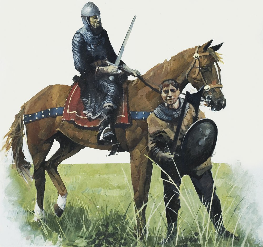 Ritter und Knappe von English School: Kunstdruck kaufen