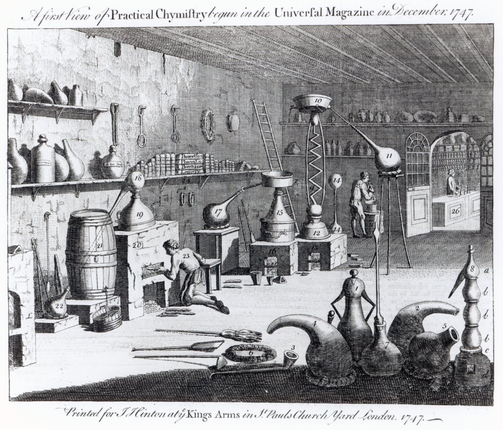 Ein erster Blick auf die praktische Chemie, begonnen im Universal Magazine im Dezember 1747 von English School