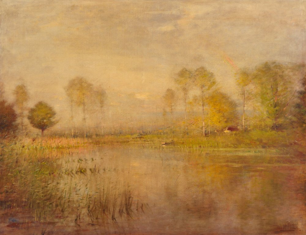 Landschaft, Sonnenschein und Fluss von Ernest Parton