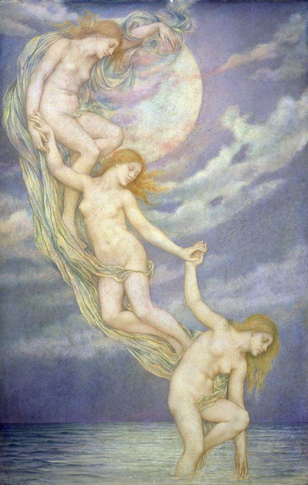 Mondstrahlen, die ins Meer eintauchen von Evelyn De Morgan