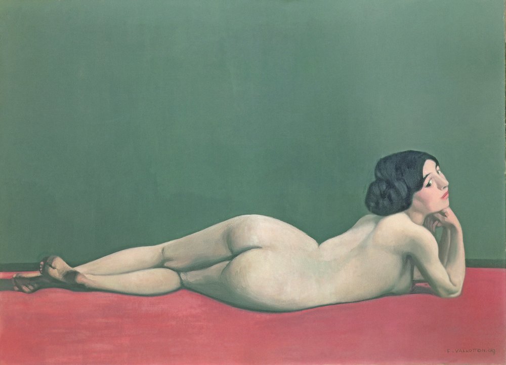 Auf einem Stück Stoff ausgestreckter Akt von Felix Edouard Vallotton