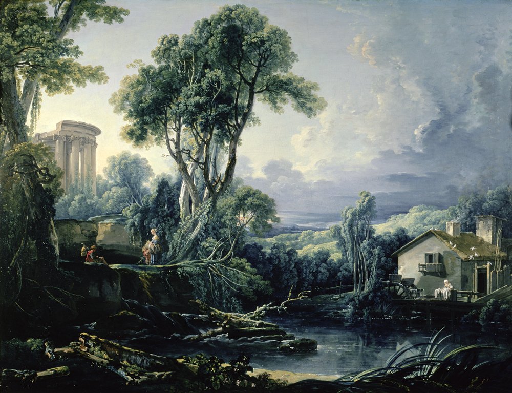 Landschaft mit Wassermühle von François Boucher
