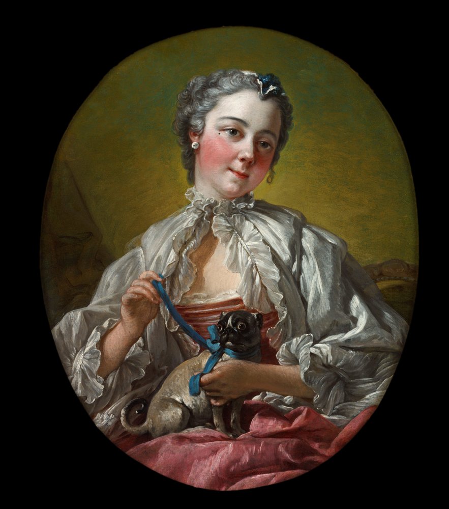 Eine junge Dame mit einem Mops von François Boucher