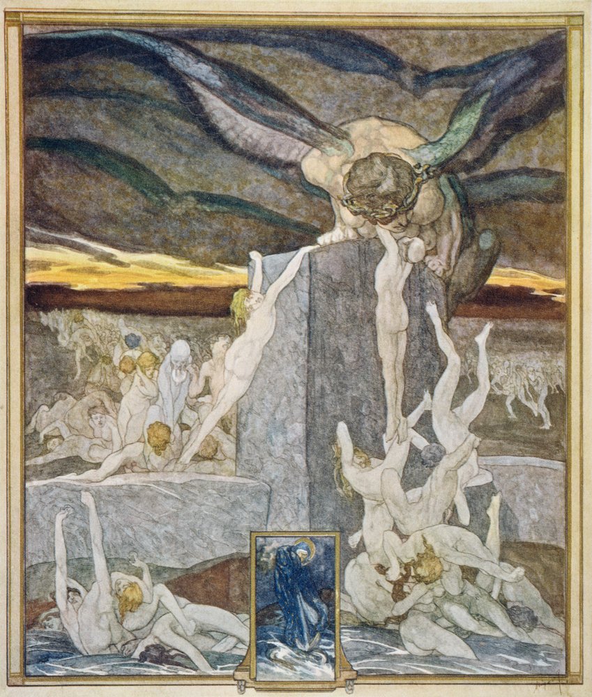 Illustration aus Dantes „Göttlicher Komödie“, Inferno, Gesang XIX, 1921 von Franz von Bayros