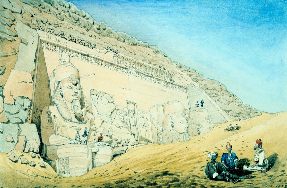 Statuen von Ramses II. vor dem Eingang zum Haupttempel in Abu Simbel ...