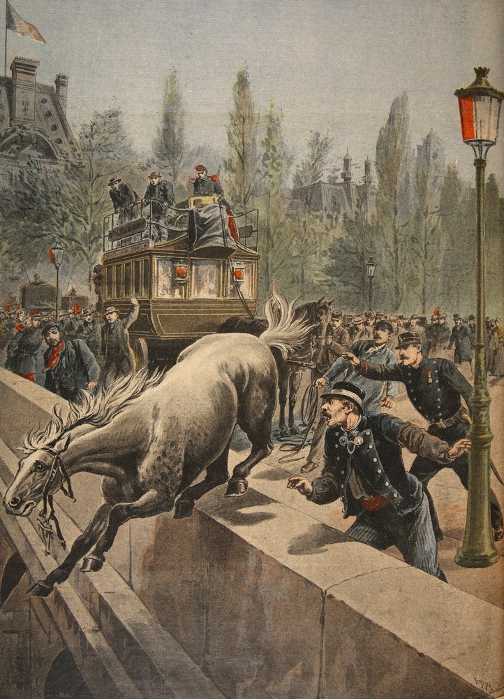 Ein Pferd begeht Selbstmord, Illustration aus Le Petit Journal: Supplément illustré, 1898 von French School