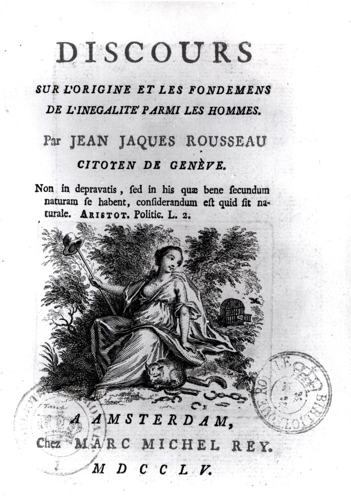 Frontispiz zu Discours sur l'Origine et les Fondements de l'Inegalite ...
