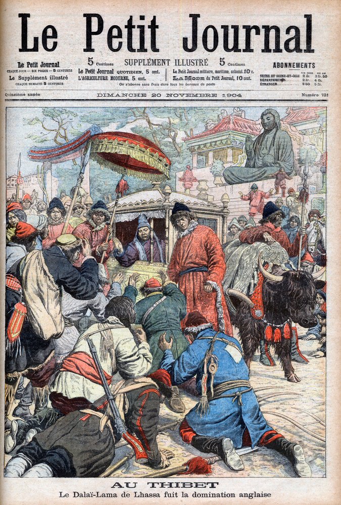 Lhasas 13. Dalai Lama (Thubten Gyatso) (1876-1933) flieht vor der englischen Herrschaft in „Le Petit Journal“ vom 20. November von French School