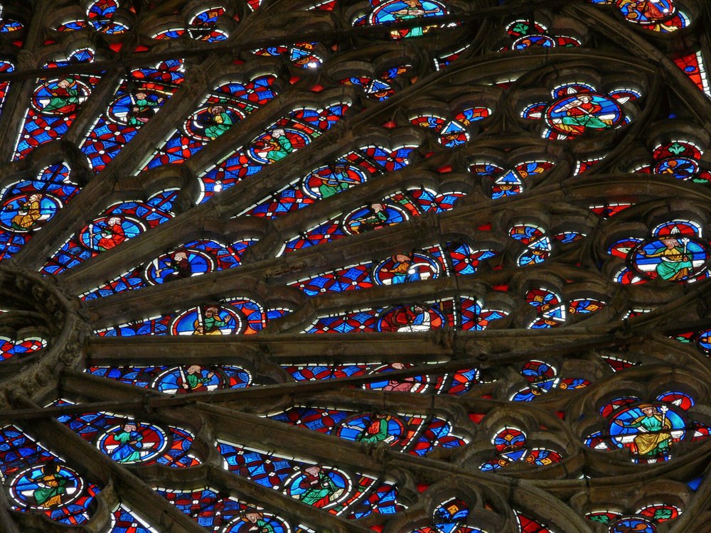 Teilansicht des nördlichen Rosettenfensters, ca. 1300 von French School