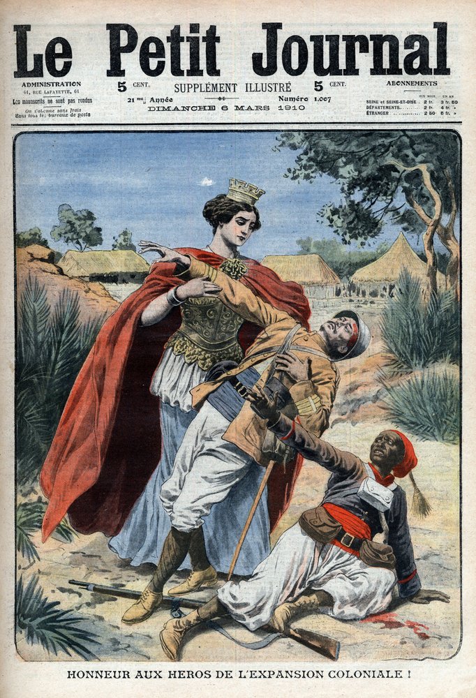 Die Helden des Kolonialismus (in Nordafrika) werden geehrt, allegorischer Stich, „Le Petit Journal“, 6. März 1910 von French School