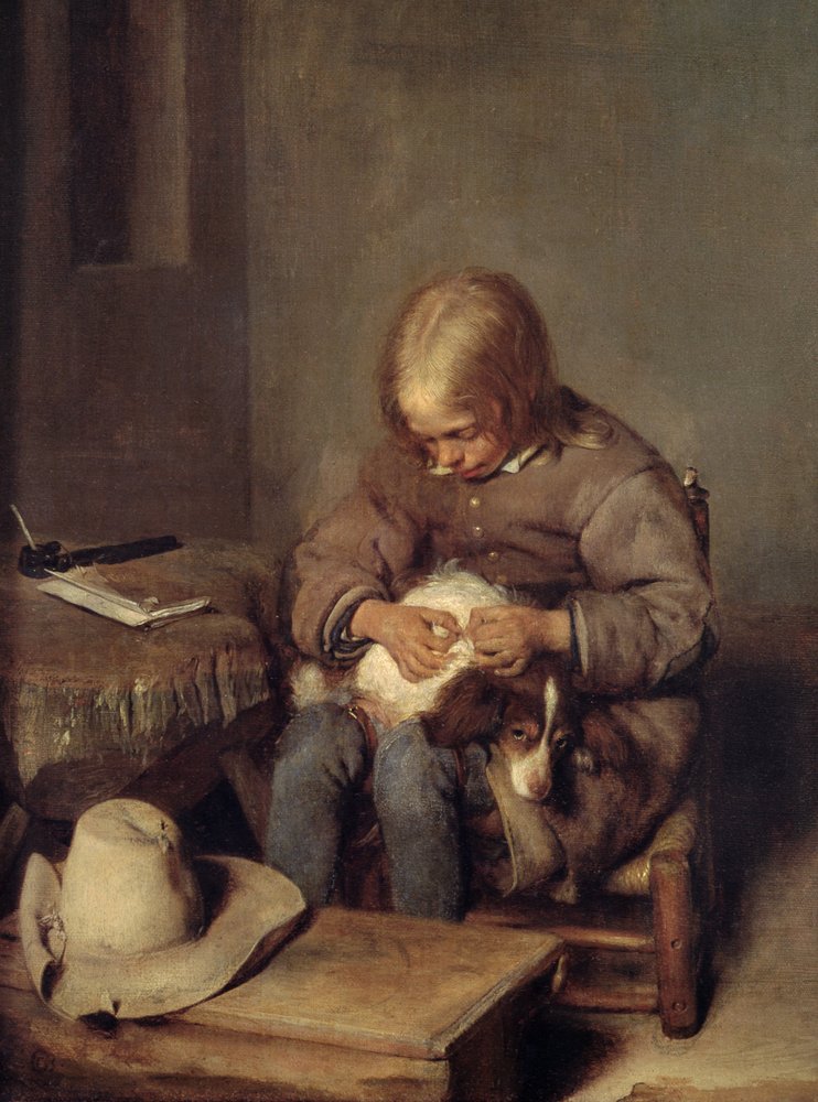 Der Flohfänger (Junge mit seinem Hund), um 1655 von Gerard ter Borch