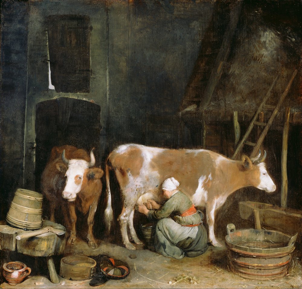 Eine Magd melkt eine Kuh in einem Stall, 1652-1654 von Gerard Ter Borch the Younger