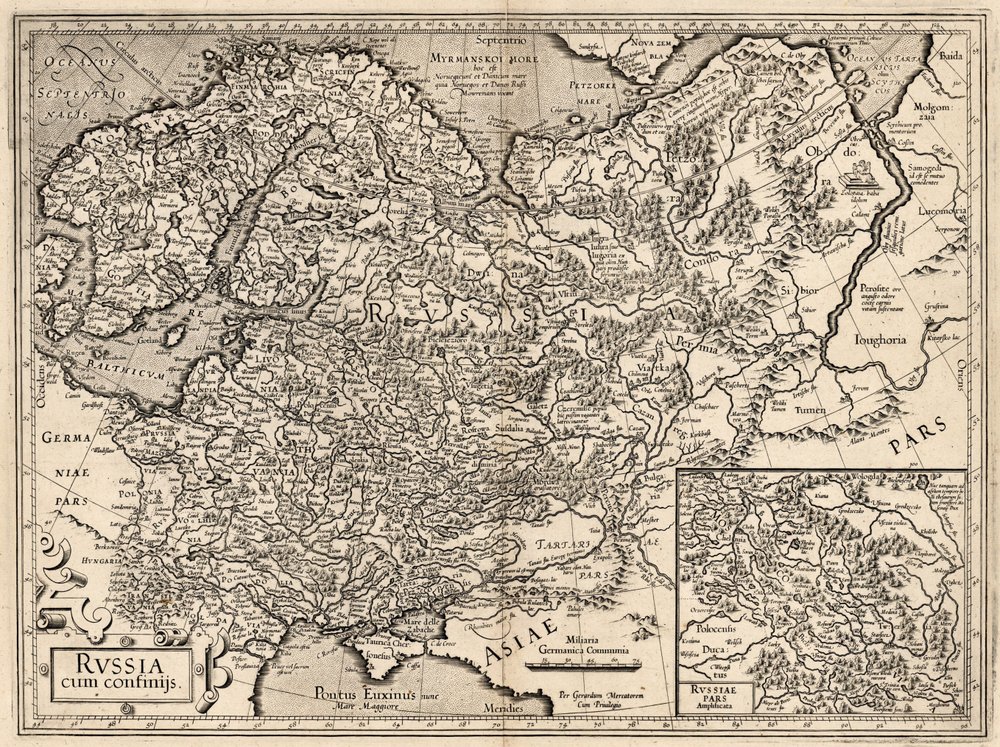 Russland mit seinen Grenzgebieten. Karte von Russland, 1587. von Gerardus Mercator