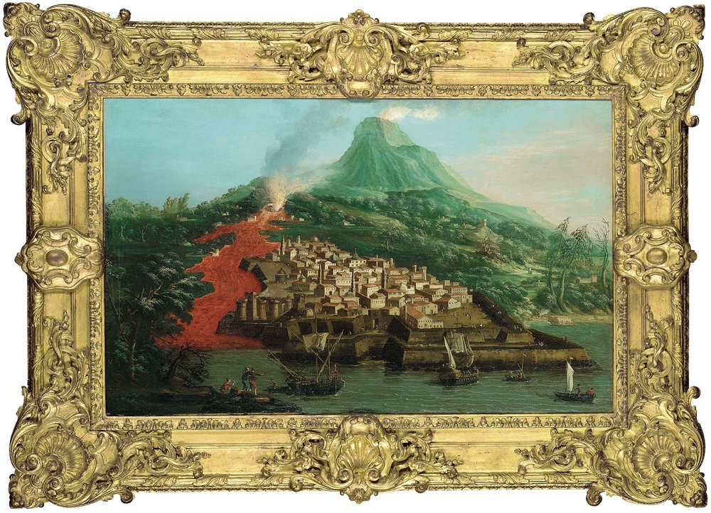 Eine Vulkaninsel mit einem Hafen und Schiffen von Giovanni Antonio Canal