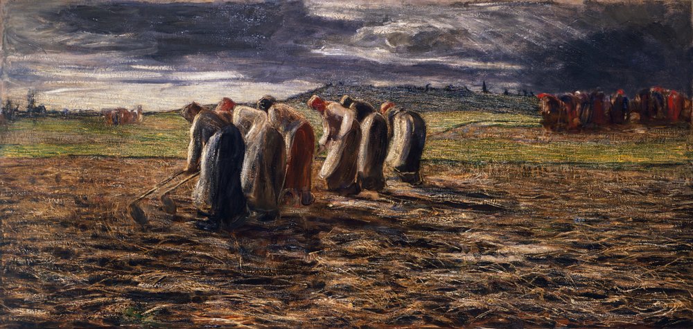 Die Kartoffelernte (1858-1899) von Giovanni Segantini