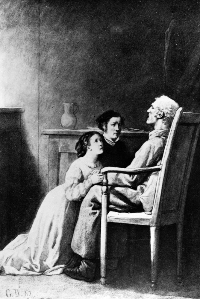 Der Tod von Jean Valjean, Illustration aus 'Les Miserables' von Victor ...