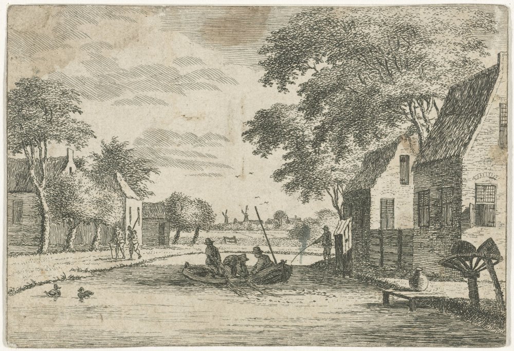 Dorflandschaft mit Fischern von Hendrik Roosing: Kunstdruck