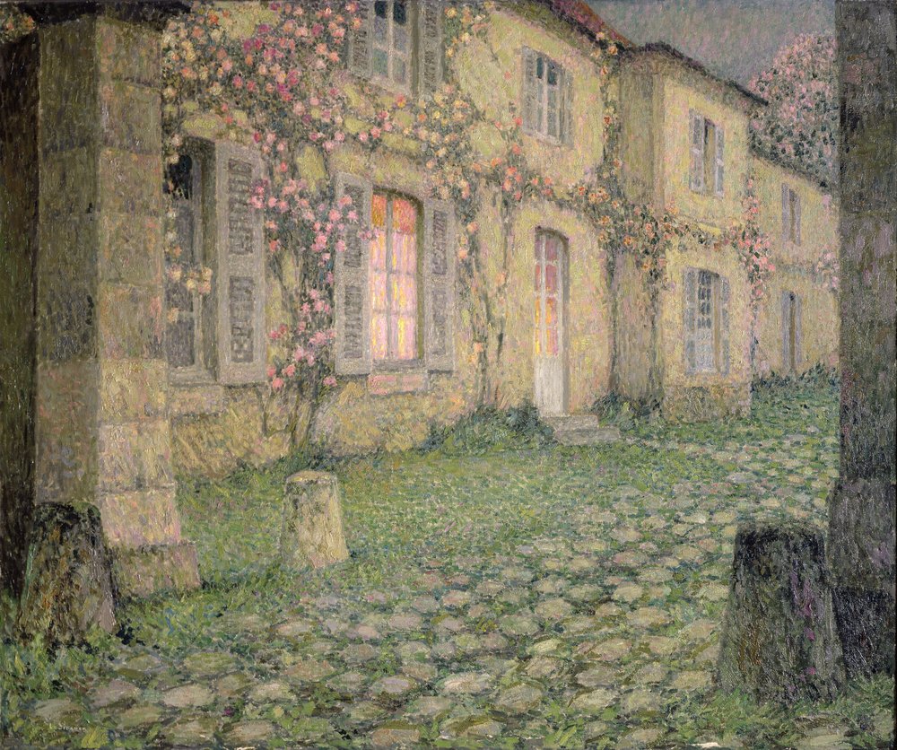 Haus mit Rosen in der Dämmerung, ca. 1928 von Henri Eugene Augustin Le Sidaner