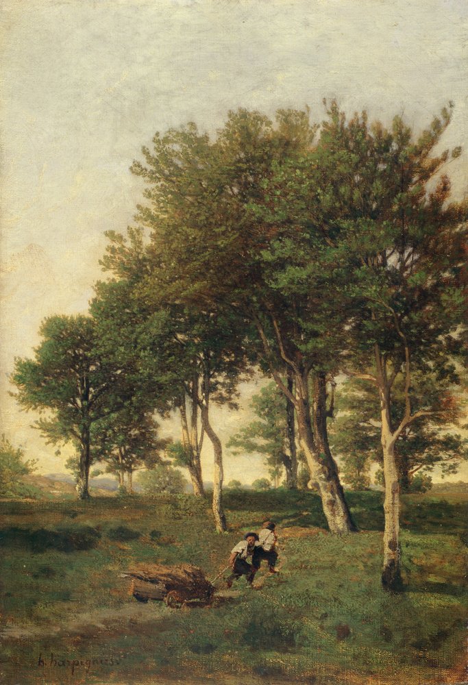 Landschaft mit zwei Jungen, die Brennholz tragen, 1894 von Henri-Joseph Harpignies