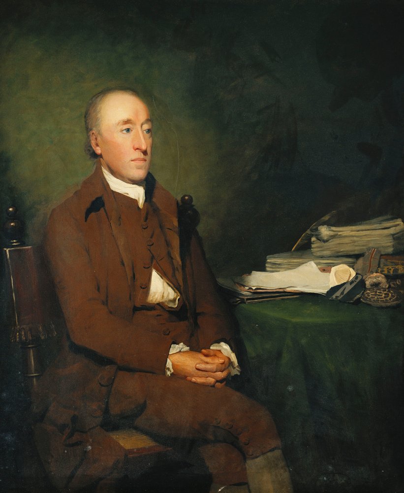 Porträt von Dr. James Hutton, sitzend, dreiviertel Länge in brauner ...