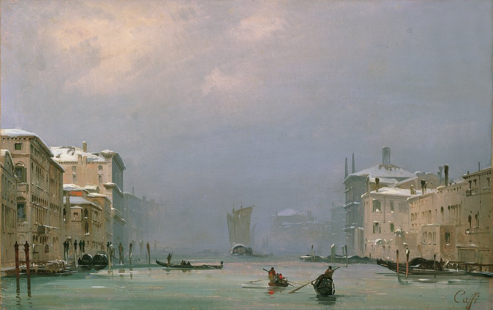 Canal Grande mit Schnee und Eis, 1849 von Ippolito Caffi