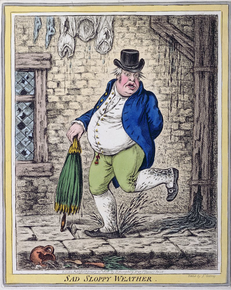 Trauriges schlampiges Wetter von James Gillray: Kunstdruck, image size:797x1000