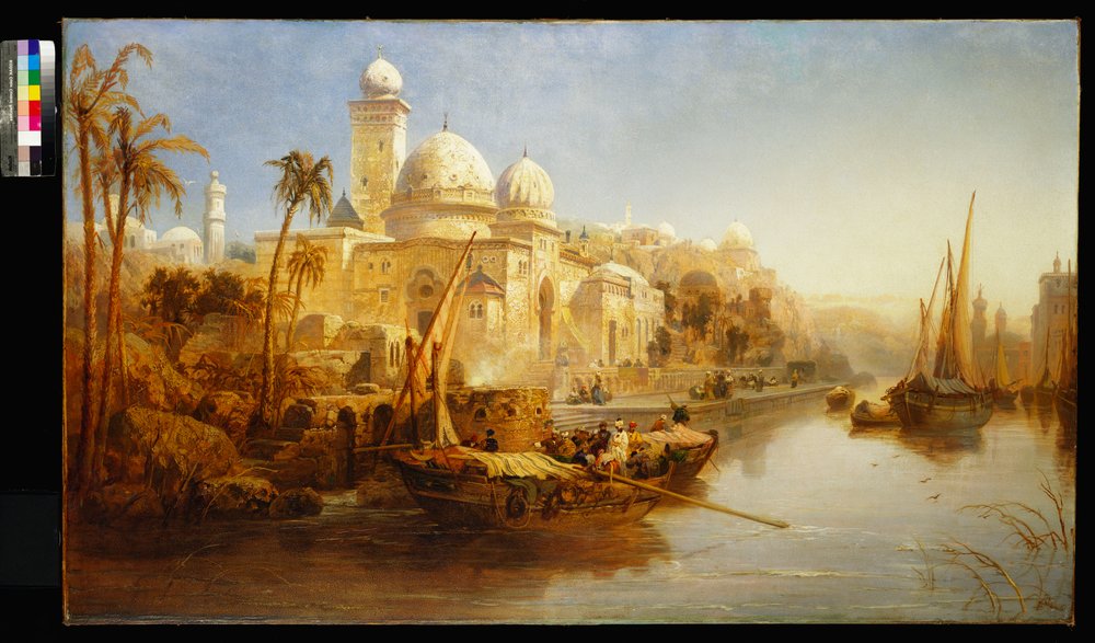 An den Stufen eines maurischen Palastes vertäute Schiffe, 1875 von James Webb