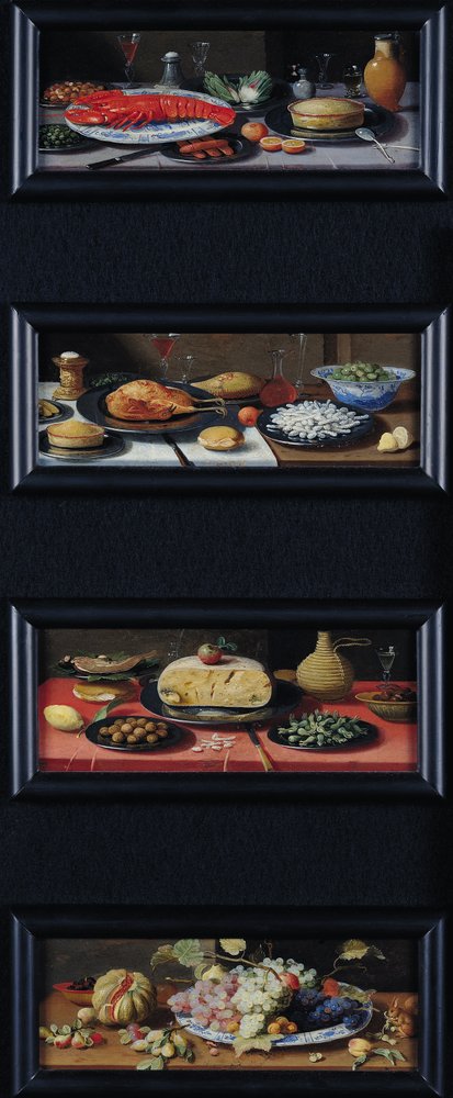 Vier Stillleben mit Essen und Obst von Jan van Kessel the Elder